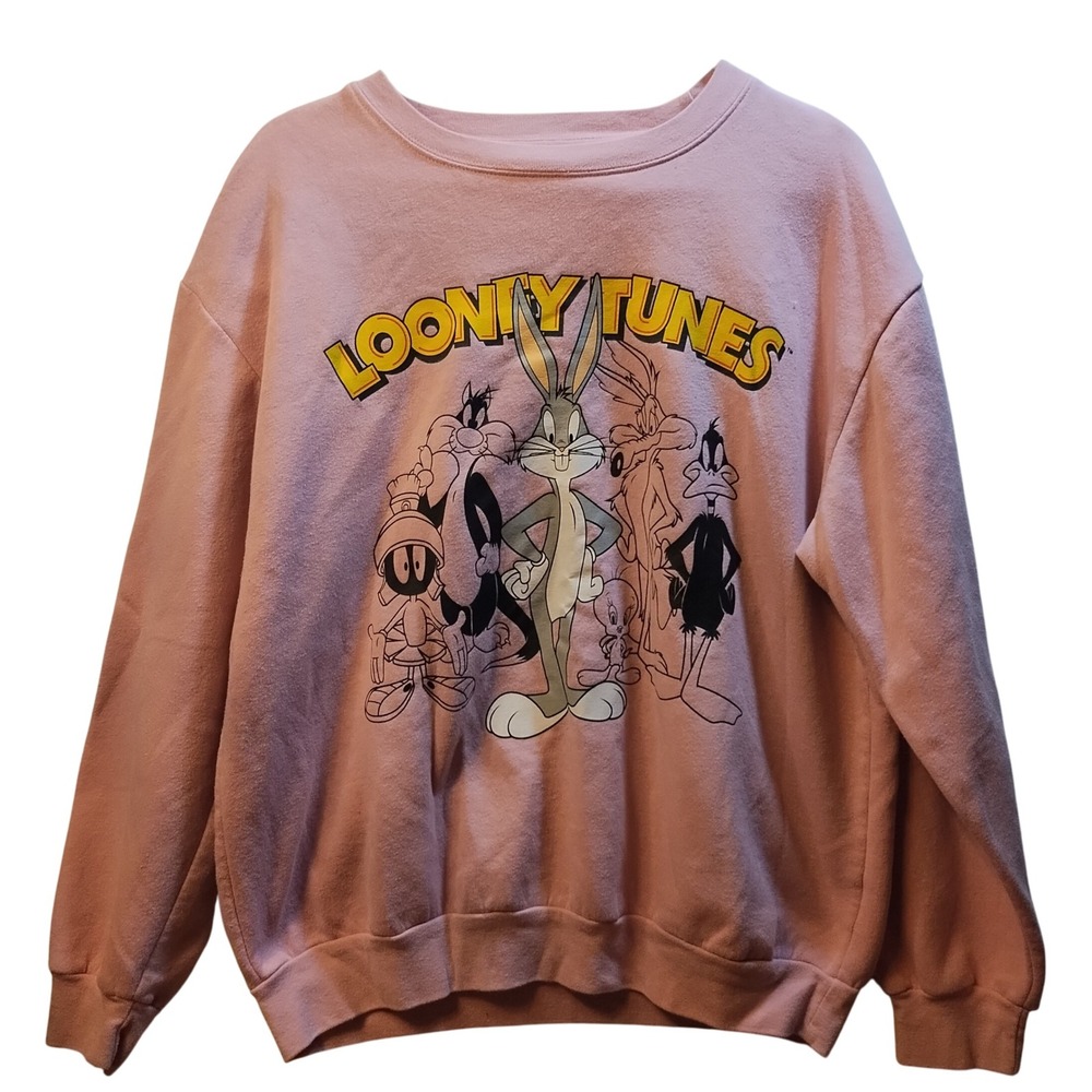 Vintage Looney Tunes Sweatshirt Pink‎ Bugs Bunny Crewneck Pullover XXL Cartoon